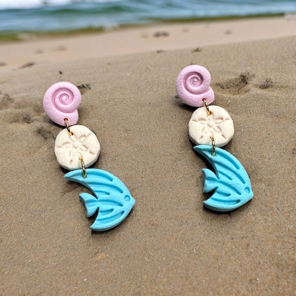 Beach Themed Dangle Earrings- Polymer Clay